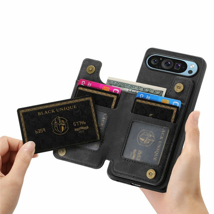 For Google Pixel 9 Pro XL Case with Card Holder Retro Leather+TPU Zipper Phone Cover
