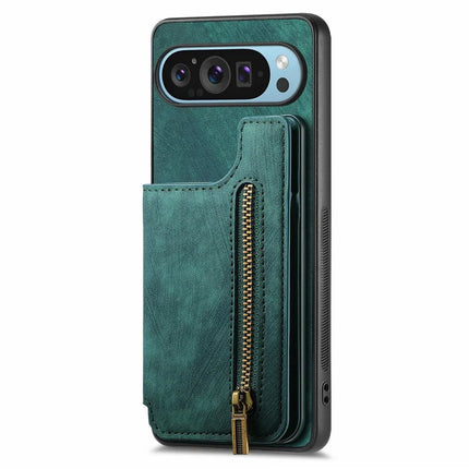 For Google Pixel 9 Pro XL Case with Card Holder Retro Leather+TPU Zipper Phone Cover