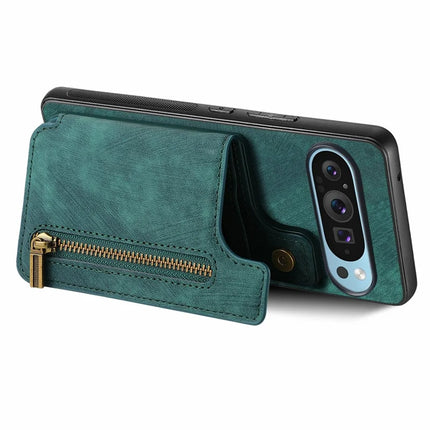 For Google Pixel 9 Pro XL Case with Card Holder Retro Leather+TPU Zipper Phone Cover