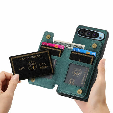 For Google Pixel 9 Pro XL Case with Card Holder Retro Leather+TPU Zipper Phone Cover