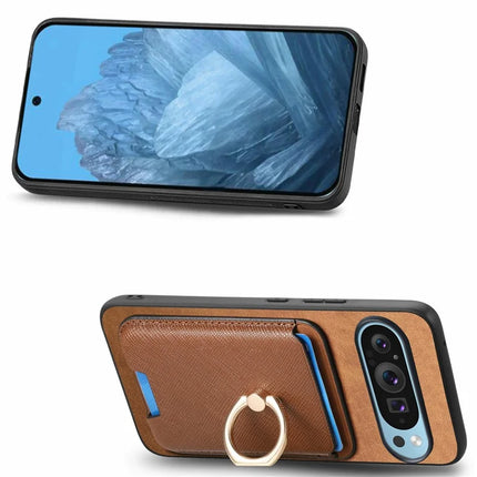 For Google Pixel 9 Pro XL Magnetic Case Leather+TPU Phone Cover Detachable Card Bag
