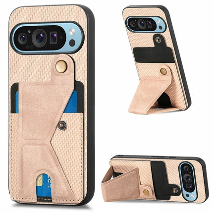 For Google Pixel 9 Pro XL Case K-Shaped Kickstand Leather+PC+TPU Phone Cover - Apricot