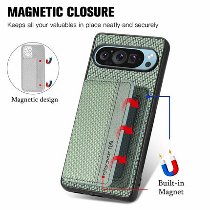 For Google Pixel 9 Pro XL Case RFID Blocking Card Holder Carbon Fiber Leather+PC+TPU Phone Cover