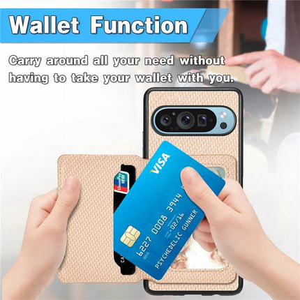 For Google Pixel 9 Pro XL Case RFID Blocking Card Holder Carbon Fiber Leather+PC+TPU Phone Cover