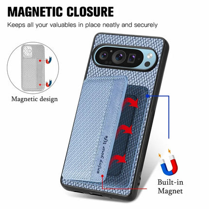 For Google Pixel 9 Pro XL Case RFID Blocking Card Holder Carbon Fiber Leather+PC+TPU Phone Cover
