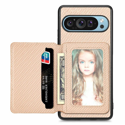 For Google Pixel 9 Pro XL Case RFID Blocking Card Holder Carbon Fiber Leather+PC+TPU Phone Cover