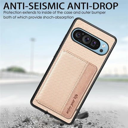For Google Pixel 9 Pro XL Case RFID Blocking Card Holder Carbon Fiber Leather+PC+TPU Phone Cover