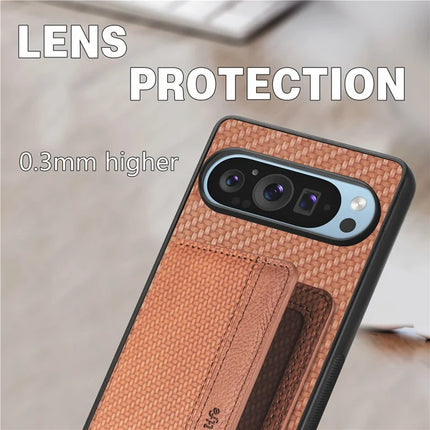 For Google Pixel 9 Pro XL Case RFID Blocking Card Holder Carbon Fiber Leather+PC+TPU Phone Cover