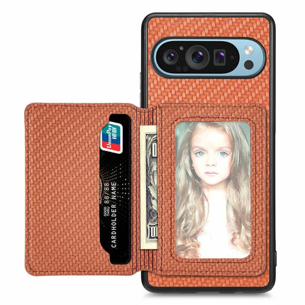 For Google Pixel 9 Pro XL Case RFID Blocking Card Holder Carbon Fiber Leather+PC+TPU Phone Cover
