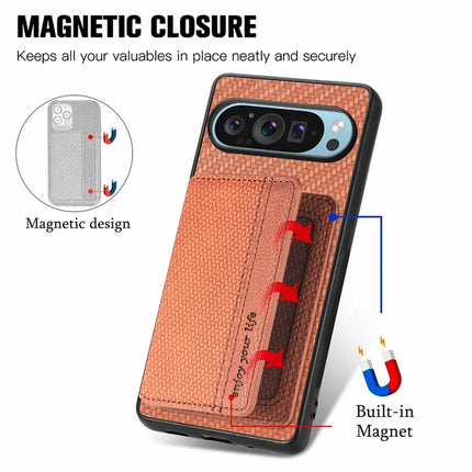 For Google Pixel 9 Pro XL Case RFID Blocking Card Holder Carbon Fiber Leather+PC+TPU Phone Cover