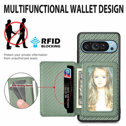 For Google Pixel 9 Pro XL Case RFID Blocking Card Holder Carbon Fiber Leather+PC+TPU Phone Cover