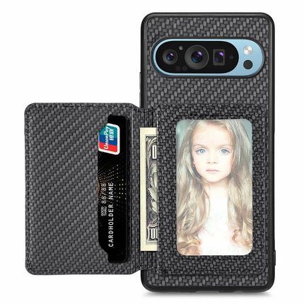 For Google Pixel 9 Pro XL Case RFID Blocking Card Holder Carbon Fiber Leather+PC+TPU Phone Cover