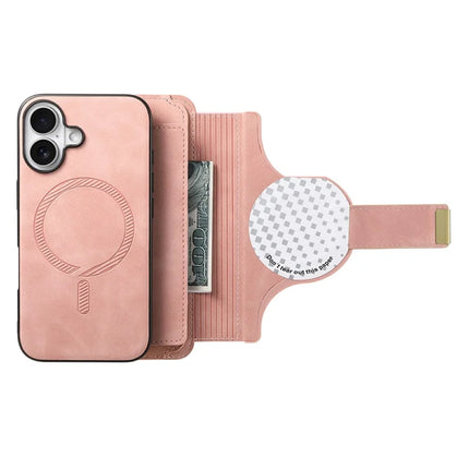 For iPhone 16 Plus Magnetic Leather Case with Detachable RFID Blocking Zipper Wallet Cover