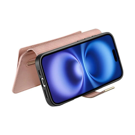 For iPhone 16 Plus Magnetic Leather Case with Detachable RFID Blocking Zipper Wallet Cover