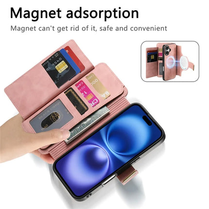 For iPhone 16 Plus Magnetic Leather Case with Detachable RFID Blocking Zipper Wallet Cover