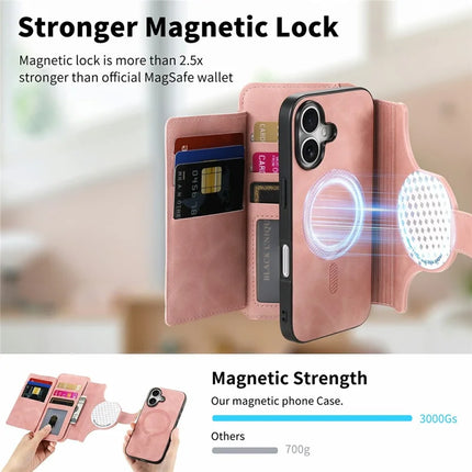 For iPhone 16 Plus Magnetic Leather Case with Detachable RFID Blocking Zipper Wallet Cover