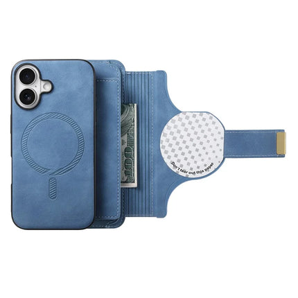 For iPhone 16 Plus Magnetic Leather Case with Detachable RFID Blocking Zipper Wallet Cover