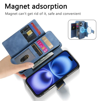 For iPhone 16 Plus Magnetic Leather Case with Detachable RFID Blocking Zipper Wallet Cover