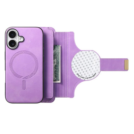 For iPhone 16 Plus Magnetic Leather Case with Detachable RFID Blocking Zipper Wallet Cover