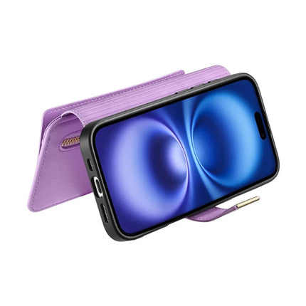 For iPhone 16 Plus Magnetic Leather Case with Detachable RFID Blocking Zipper Wallet Cover
