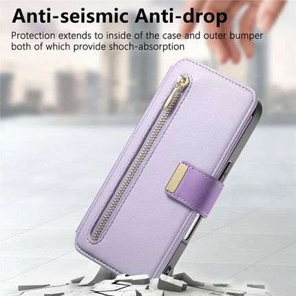 For iPhone 16 Plus Magnetic Leather Case with Detachable RFID Blocking Zipper Wallet Cover