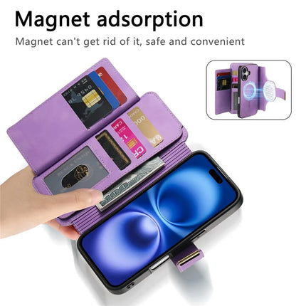For iPhone 16 Plus Magnetic Leather Case with Detachable RFID Blocking Zipper Wallet Cover