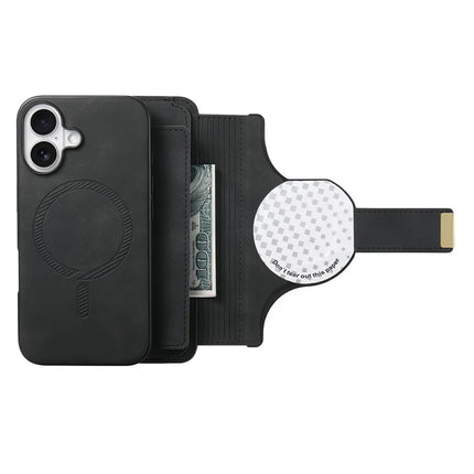 For iPhone 16 Plus Magnetic Leather Case with Detachable RFID Blocking Zipper Wallet Cover