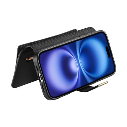 For iPhone 16 Plus Magnetic Leather Case with Detachable RFID Blocking Zipper Wallet Cover
