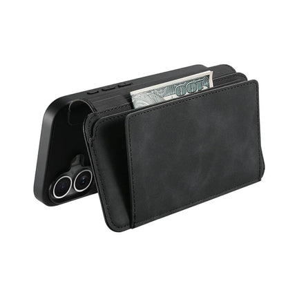 For iPhone 16 Plus Magnetic Leather Case with Detachable RFID Blocking Zipper Wallet Cover