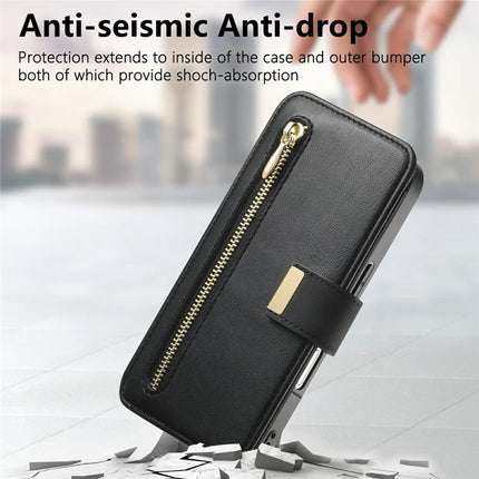 For iPhone 16 Plus Magnetic Leather Case with Detachable RFID Blocking Zipper Wallet Cover