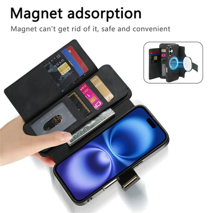 For iPhone 16 Plus Magnetic Leather Case with Detachable RFID Blocking Zipper Wallet Cover