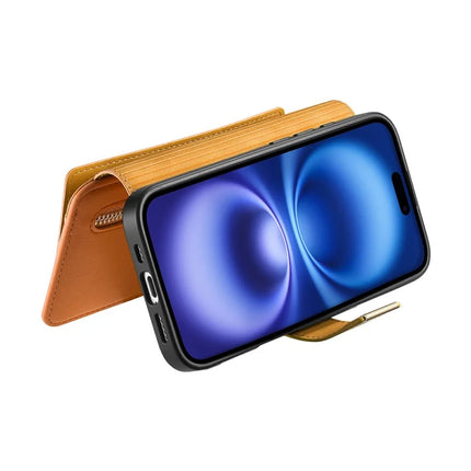 For iPhone 16 Plus Magnetic Leather Case with Detachable RFID Blocking Zipper Wallet Cover