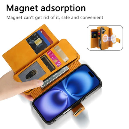 For iPhone 16 Plus Magnetic Leather Case with Detachable RFID Blocking Zipper Wallet Cover