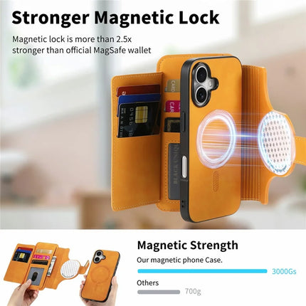 For iPhone 16 Plus Magnetic Leather Case with Detachable RFID Blocking Zipper Wallet Cover