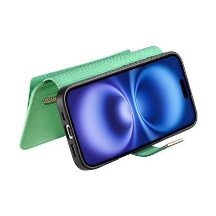 For iPhone 16 Plus Magnetic Leather Case with Detachable RFID Blocking Zipper Wallet Cover