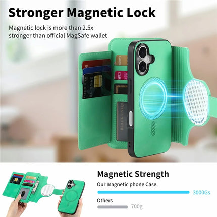 For iPhone 16 Plus Magnetic Leather Case with Detachable RFID Blocking Zipper Wallet Cover