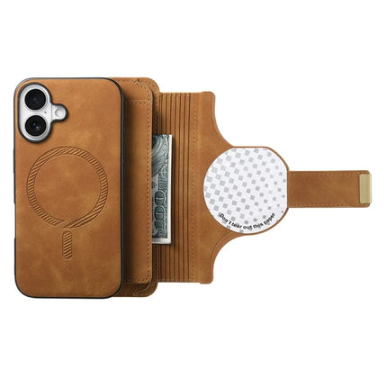 For iPhone 16 Plus Magnetic Leather Case with Detachable RFID Blocking Zipper Wallet Cover