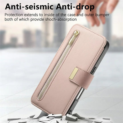 For iPhone 16 Magnetic Leather Case with Detachable RFID Blocking Zipper Wallet Cover