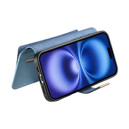 For iPhone 16 Magnetic Leather Case with Detachable RFID Blocking Zipper Wallet Cover