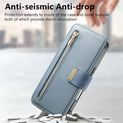For iPhone 16 Magnetic Leather Case with Detachable RFID Blocking Zipper Wallet Cover