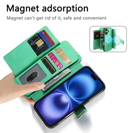 For iPhone 16 Magnetic Leather Case with Detachable RFID Blocking Zipper Wallet Cover