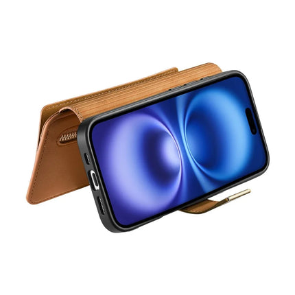 For iPhone 16 Magnetic Leather Case with Detachable RFID Blocking Zipper Wallet Cover