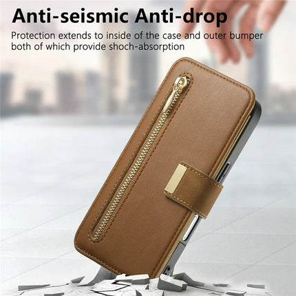 For iPhone 16 Magnetic Leather Case with Detachable RFID Blocking Zipper Wallet Cover