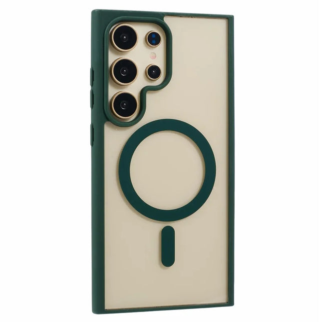 For Samsung Galaxy S23 Ultra Case Compatible with MagSafe Shockproof PC+TPU Clear Phone Cover - Green
