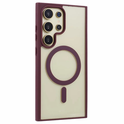 For Samsung Galaxy S23 Ultra Case Compatible with MagSafe Shockproof PC+TPU Clear Phone Cover - Wine Red