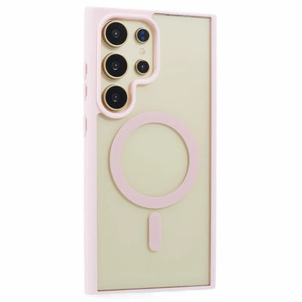 For Samsung Galaxy S23 Ultra Case Compatible with MagSafe Shockproof PC+TPU Clear Phone Cover - Pink