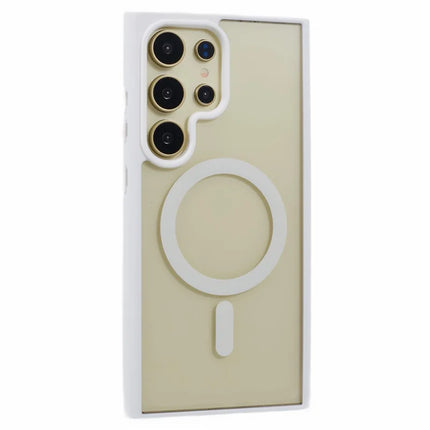 For Samsung Galaxy S23 Ultra Case Compatible with MagSafe Shockproof PC+TPU Clear Phone Cover - White