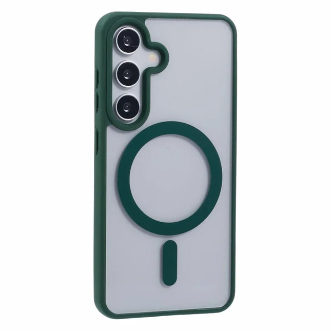 For Samsung Galaxy S23 FE Case Compatible with MagSafe Shockproof PC+TPU Clear Phone Cover - Green