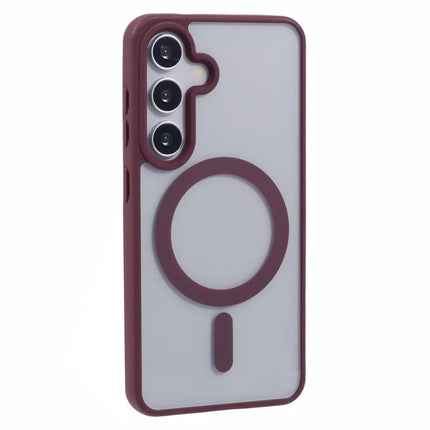 For Samsung Galaxy S23 FE Case Compatible with MagSafe Shockproof PC+TPU Clear Phone Cover - Wine Red