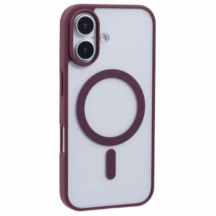 For iPhone 16 Plus Case Compatible with MagSafe Shockproof PC+TPU Clear Phone Cover - Wine Red